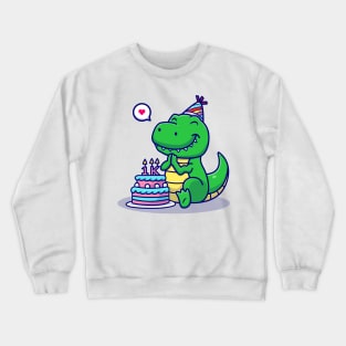 Cute dinosaur celebrate birthday party cartoon vector icon illustration animal food Crewneck Sweatshirt